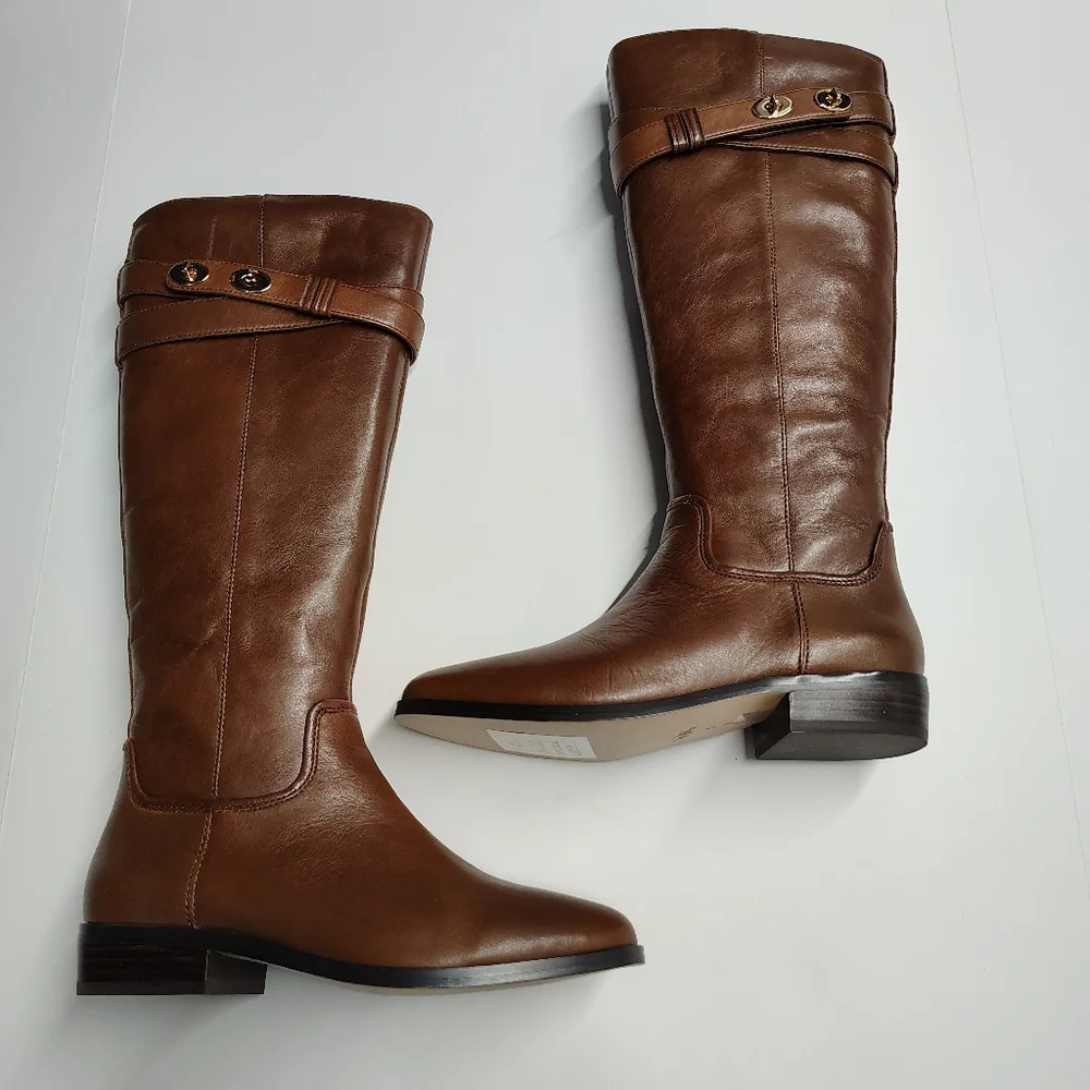 Coach Linette Riding Boots Cognac Calf Leather Tall Boots Size 5M NIB